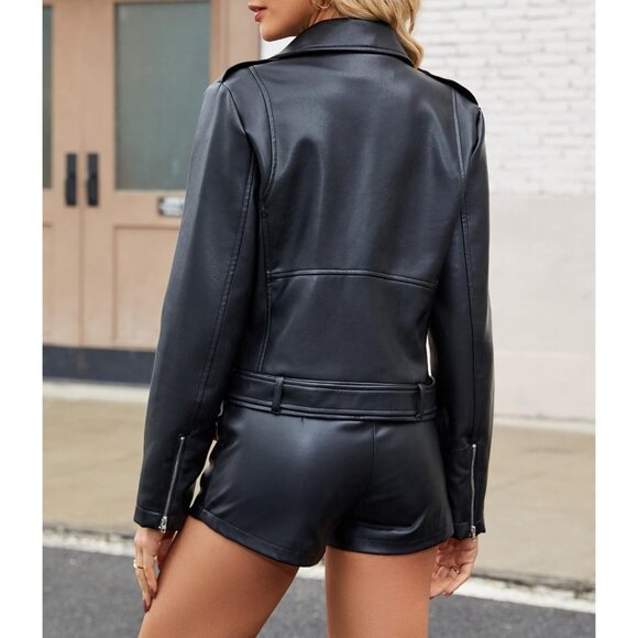 Women's Black 4 Oversized Jackets Faux Suede Fall Fashion Motorcycle Leather - Picture 3 of 6